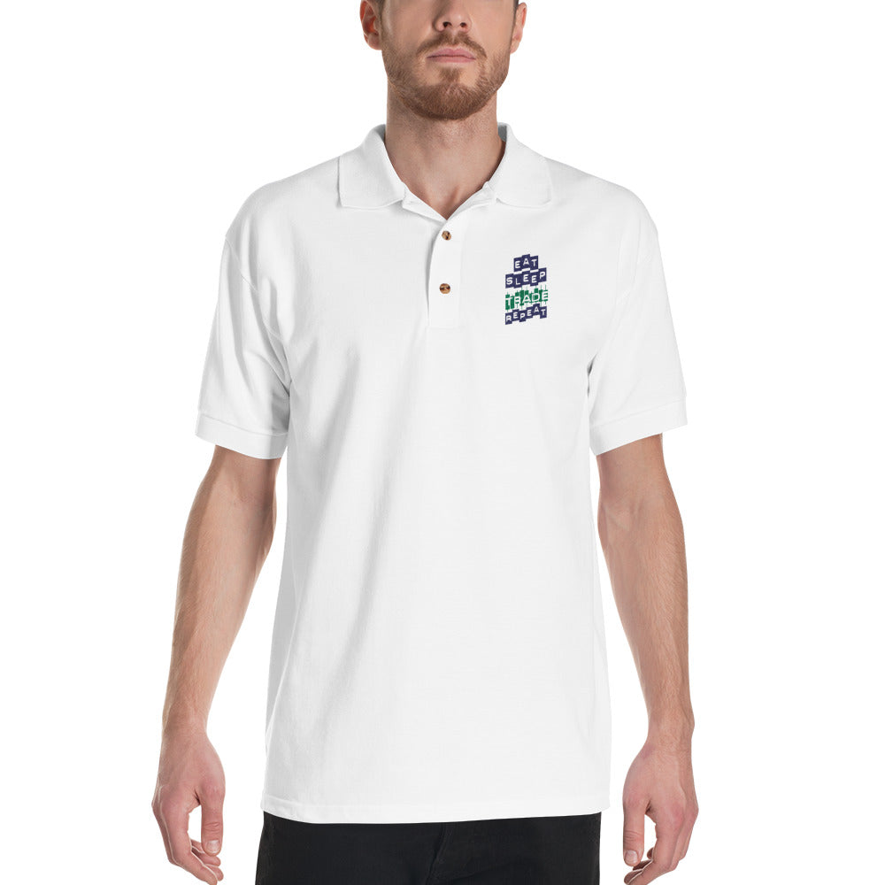 Embroidered Polo Shirt - Eat Sleep Trade Repeat - 0
