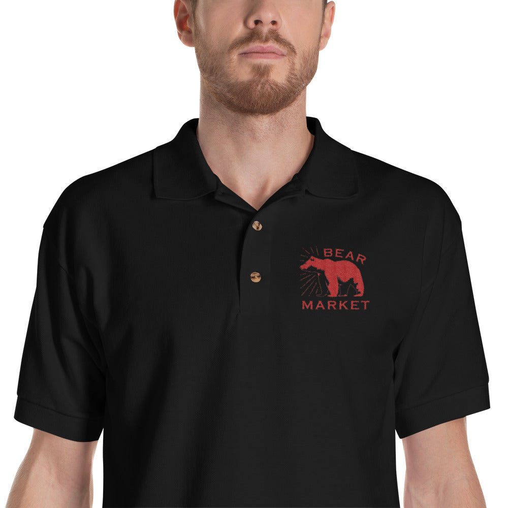 Embroidered Polo Shirt/ Bear Market